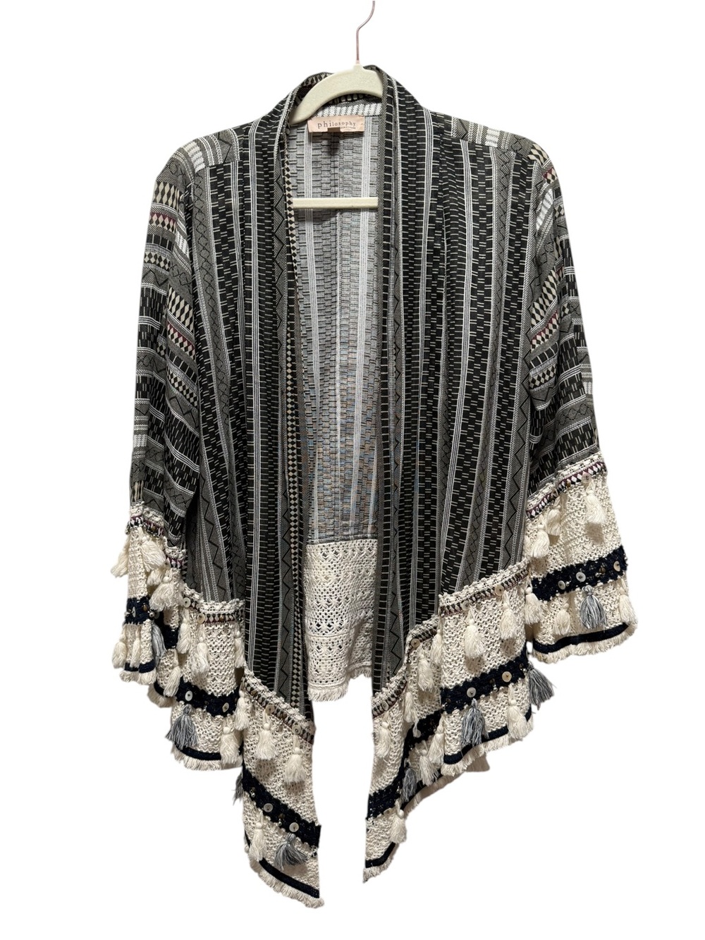 Philosophy Black & Cream Patterned Open Front Kimono Jacket